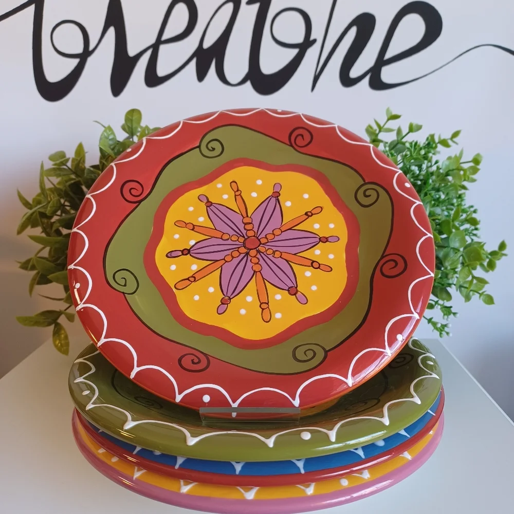 4 Piece Pier 1 Hand Painted Ironstone Salad Plate Set